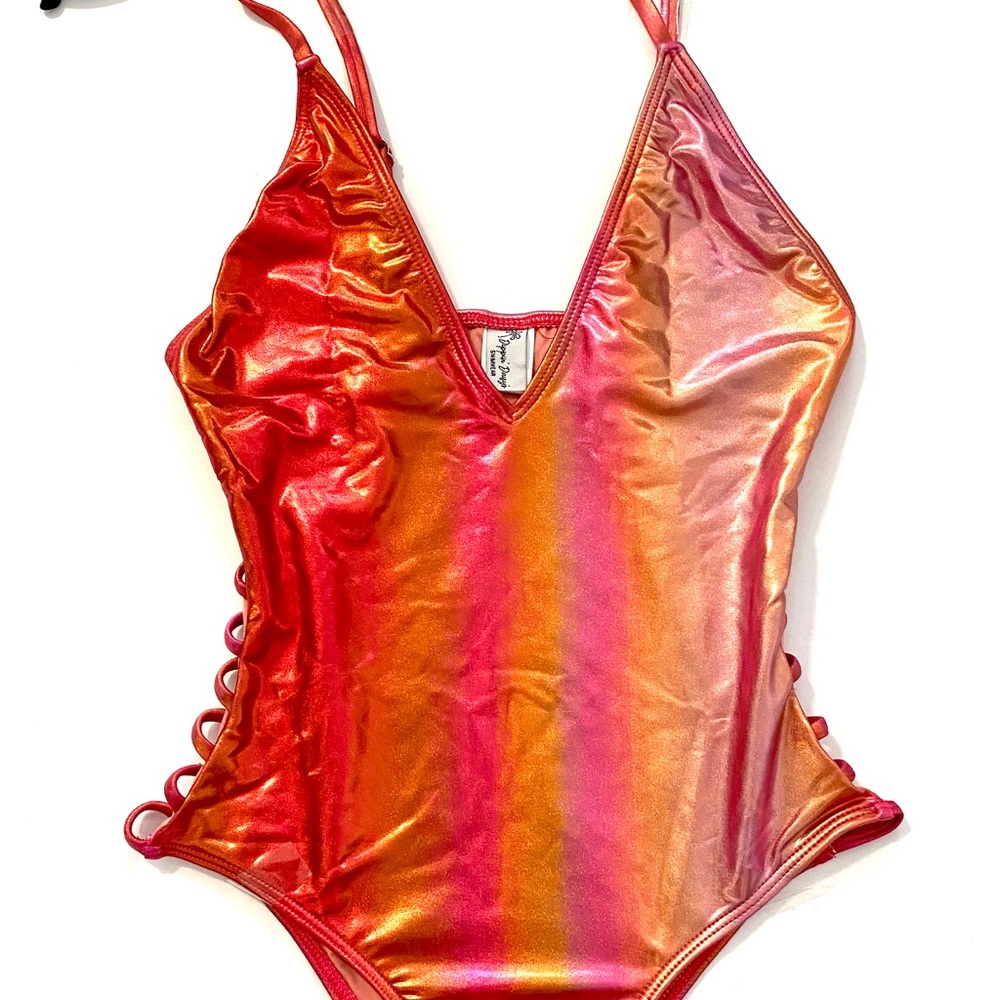 Spaghetti Strap Holographic Caged One-Piece